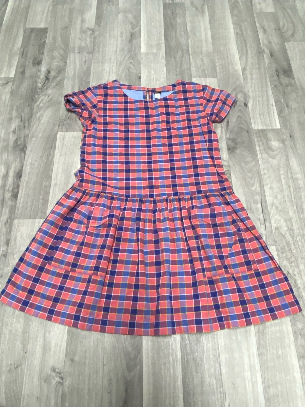 Girls Pink and Blue Plaid Short Sleeve Dress